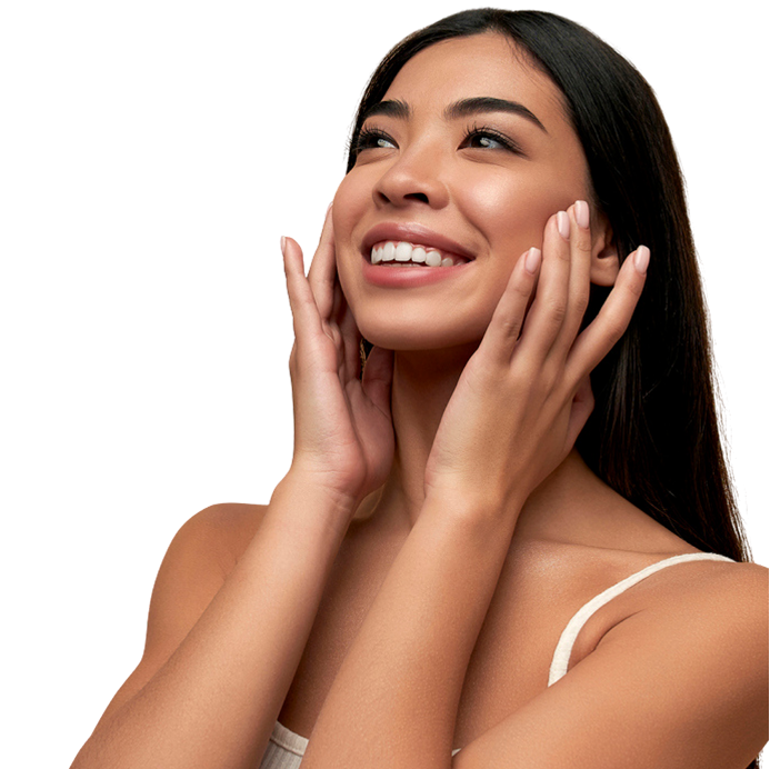Smiling woman with natural, glowing skin